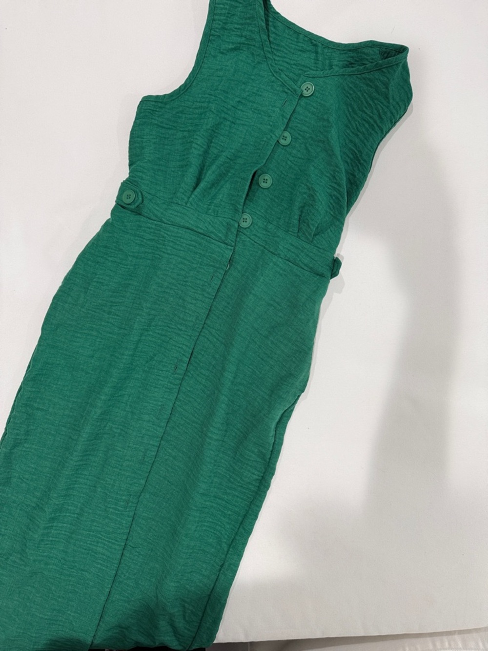 Sleeveless Emerald Green Button-Front Dress